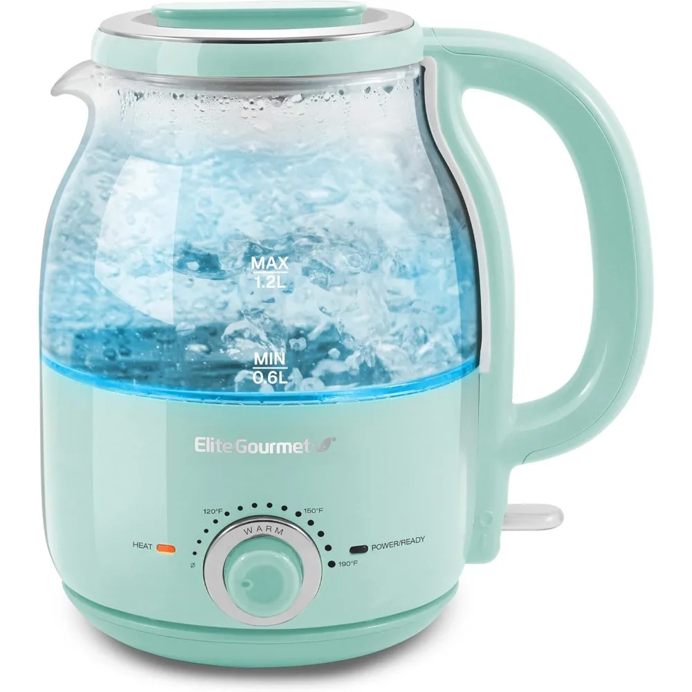 1.2L Electric BPAFree 1200W Glass Kettle,Temperature Dial Keep Warm Function,Blue LED Interior,Auto Shut-Off Function,Quick Boil