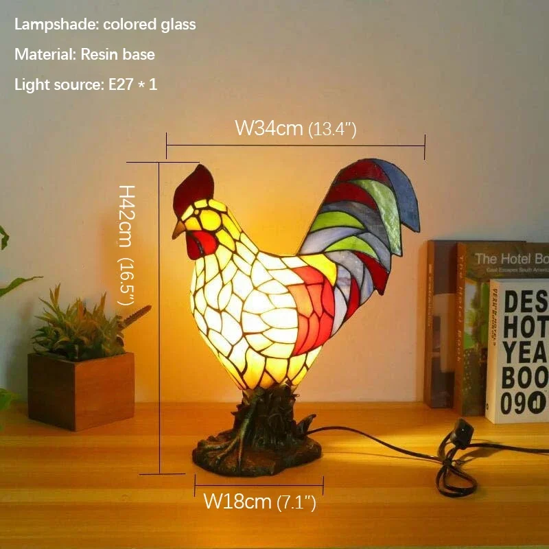 TYLA  Tiffany Cock Table Lamp Art Living Room Bedroom Children's room Homestay Stained Glass Decoration Desk Lamp