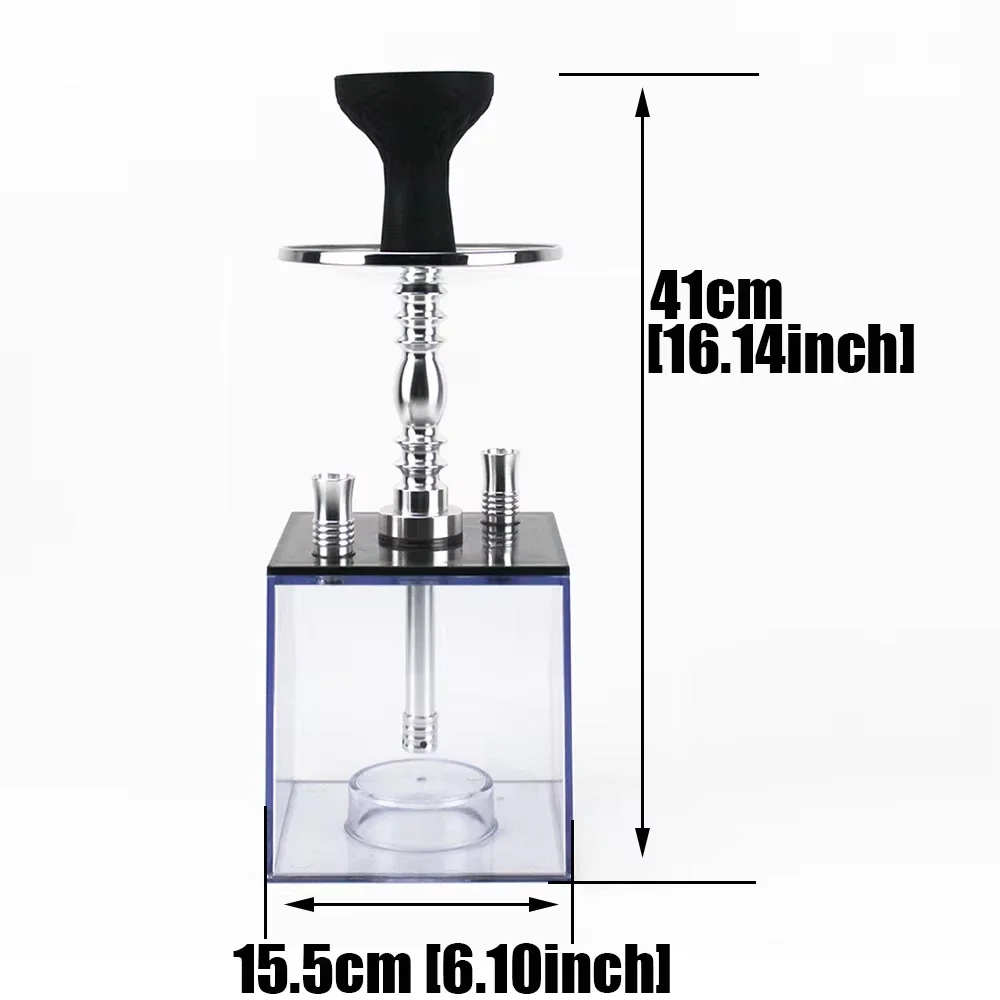 Cube Acrylic Hookah Shisha Set With 2 Hose LED Light Silicone Bowl Hookahs