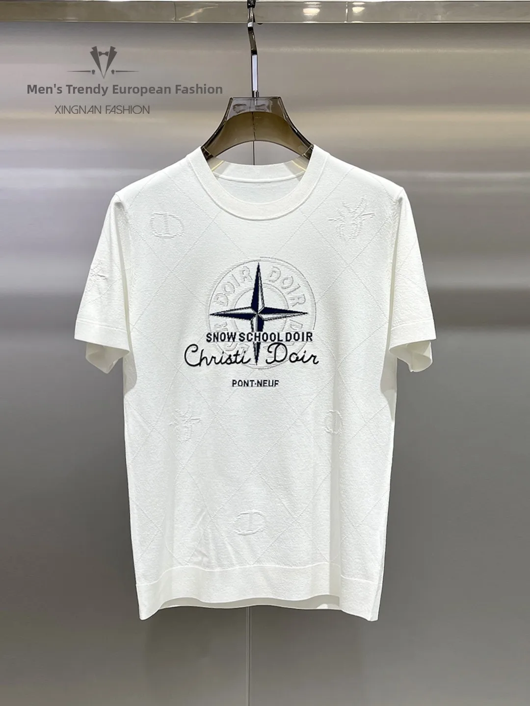 

Мужская летняя футболка из ледяного шелка с вышивкой, приталенная, дышащая, повседневная, с круглым вырезом, с коротким рукавом