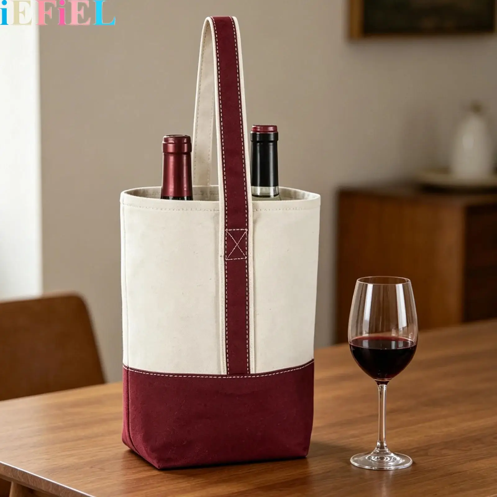 

Wine Tote Bag Custom Name Canvas Carrier Thick Double-bottle Canvas Wine Tote Gift Bag for Wedding Family Birthday