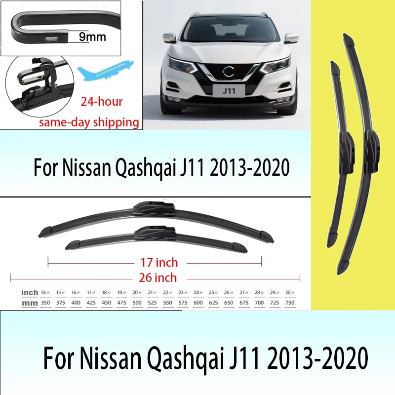 

For Nissan Qashqai J11 2013-2020 2014 2015 2016 2017 2018 Wiper Front Wiper Blades Windshield Windscreen Window Brushes 26"+17"