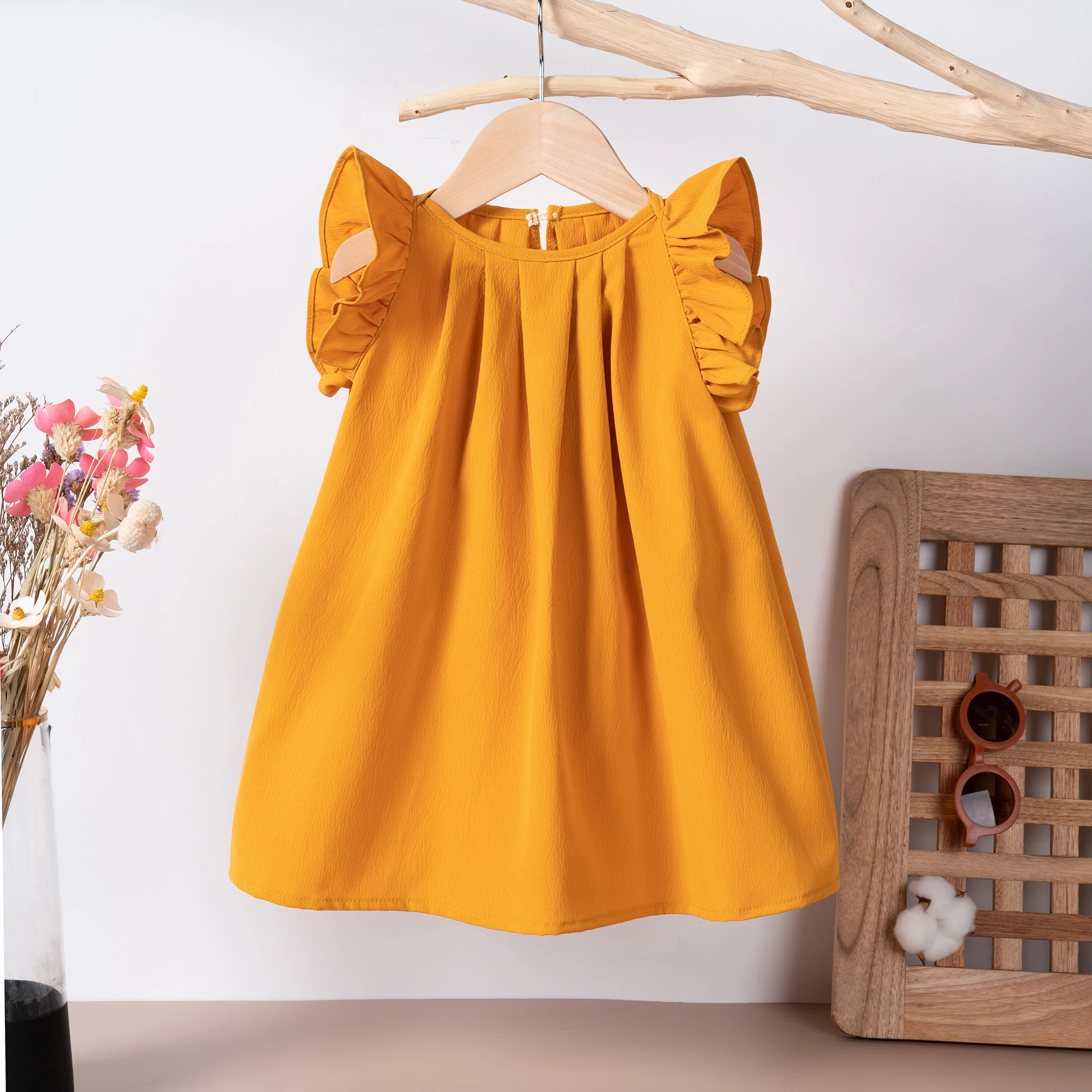 Toddler Girl Ruffle Sleeveless Dress, Solid Flared Hem Princess Party Dress, Elegant Vintage Casual Sundress for Baby Girls 1-6Y