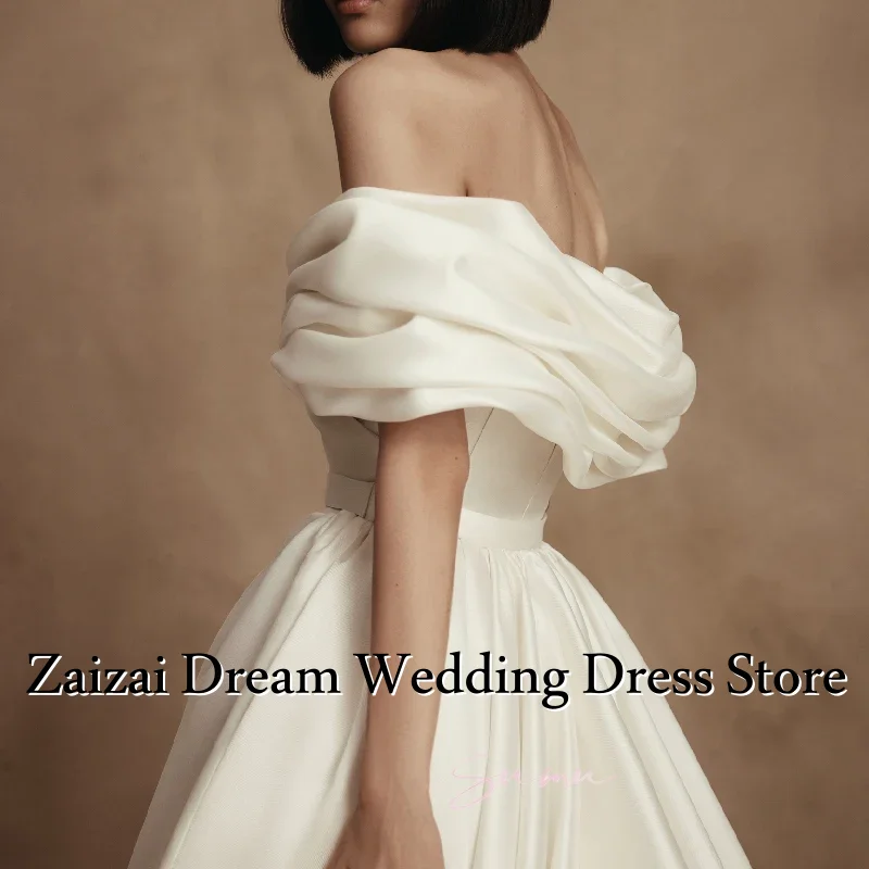 Suknie ślubne z satyny z odkrytymi ramionami, fason A-line, tren zamiatający, suknie ślubne Vestidos De Noiva