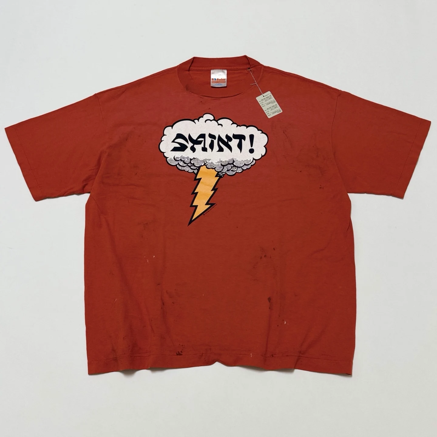 Saint Michael American-Style Wash Trend Lightning Cloud Print Men's And Women's Vintage Short-Sleeved T-Shirts