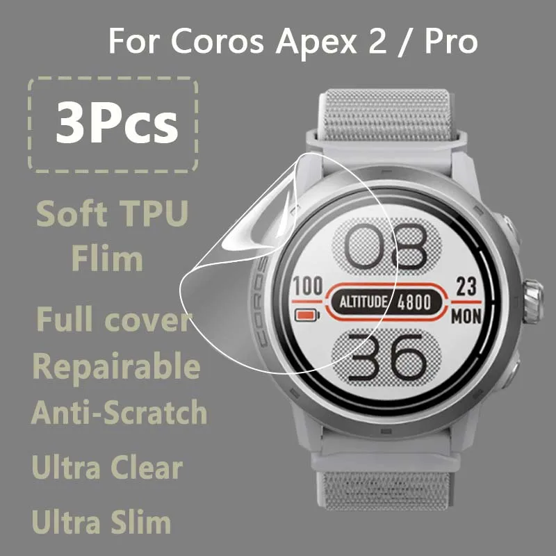 3Pcs For Coros Apex 2 / Pro SmartWatch HD Clear Ultra Slim Soft Hydrogel Repairable Film Screen Protector- Not Tempered Glass