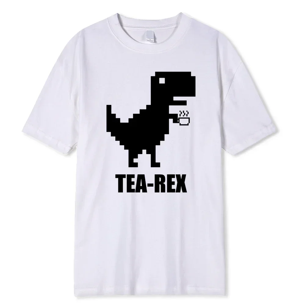 Mosaic Tyrannosaurus Rex Loves Tea Funny Printing Mens T-Shirt Cotton Loose Tees Cotton Oversized Streetwear Breathable Tshirt