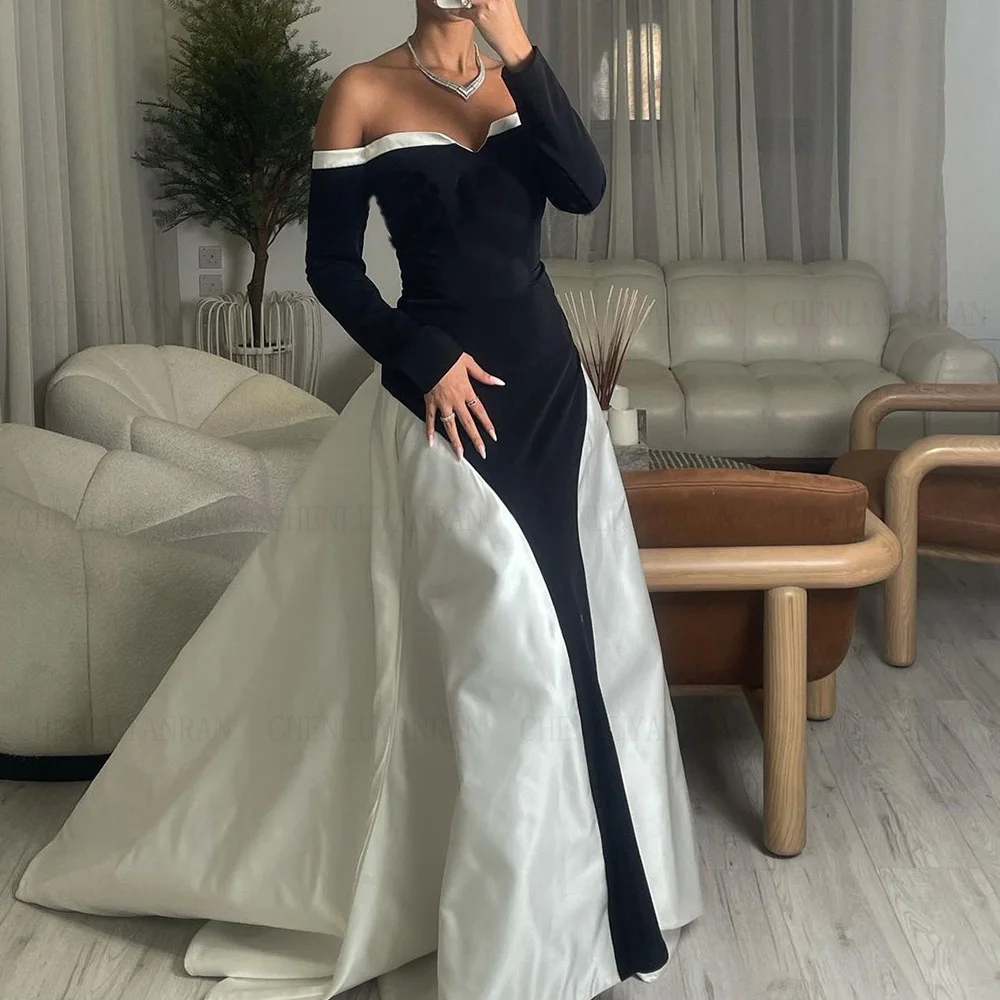 Velour Black Formal Occasion Dresses 2024 Off-Shoulder Satin Long Ball Gowns High Quality Evening Party Gown فساتين الحفلات