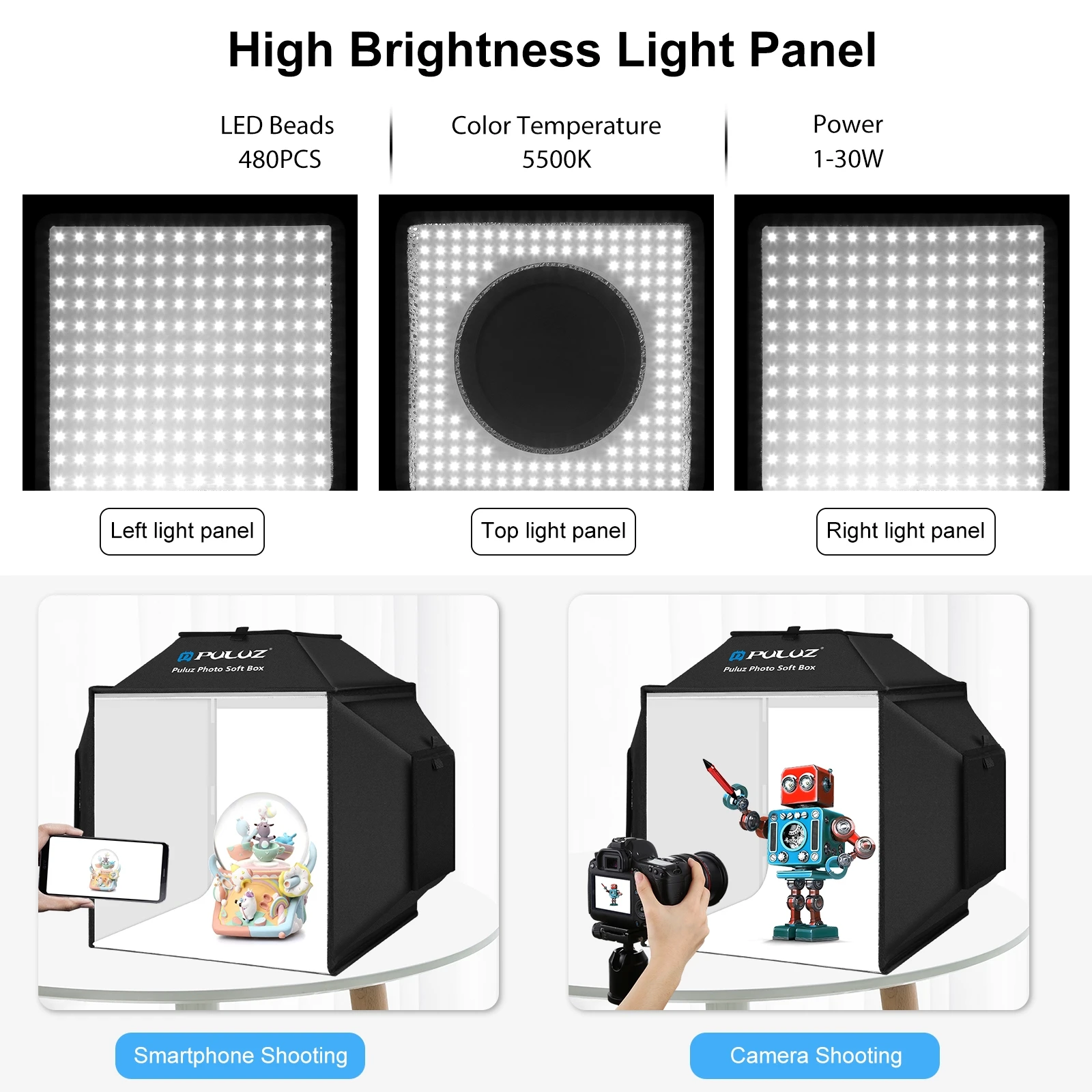PULUZ 40cm Folding 72W 5500K Studio Shooting Tent Soft Box Photography Lighting Kit with 4 Colors Photography Lighting set gallery 5