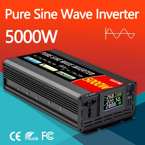 Inversor de onda sinusoidal pura 5000W 4000W 3000W 2000W 12v/24v 110v/220v CC a CA 50/60HZ convertidor de potencia portátil LCD