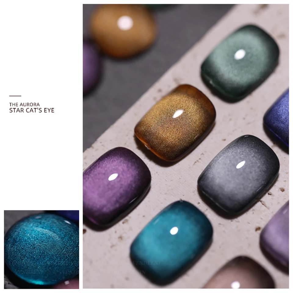 Set de esmalte en gel magnético ojo de gato Vendeeni 9 colores, UV LED, removible, con exhibidor 4