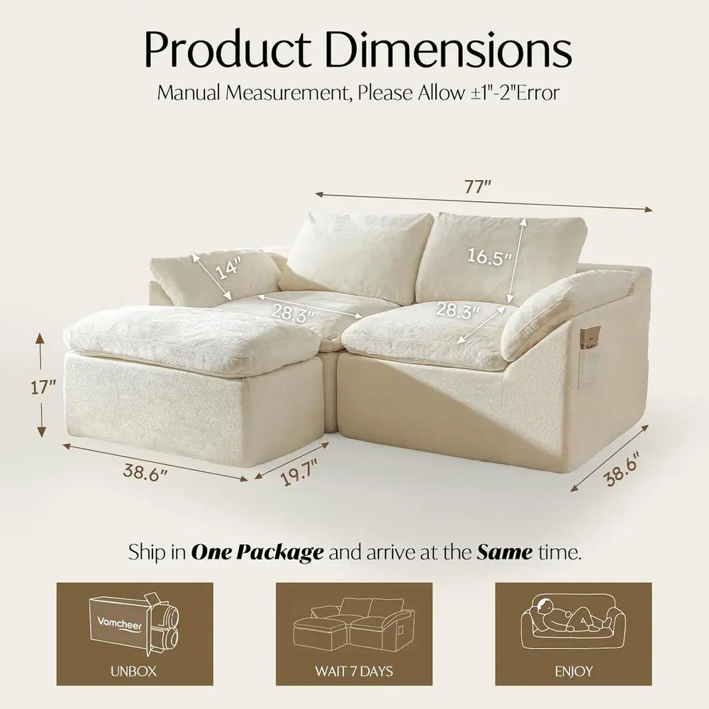 onelLoveat with Ottoman, Cloud Couch ei58''x77''x25'' | Ultra comy memory oam deep at, ular cloud design with L chai, no asmly,