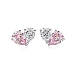 Real Money 925 Sterling Silver Women's Earrings Pink Crystal Heart Shaped Water Droplet Zircon Best Gift for Wedding Jewelry