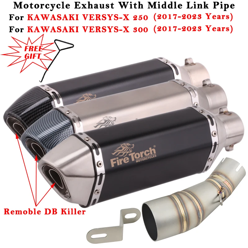 

Motorcycle Exhaust Escape Modified Muffler Middle Pipe DB Killer For KAWASAKI VERSYS-X VERSYS X 250 300 X250 X300 2017 - 2023