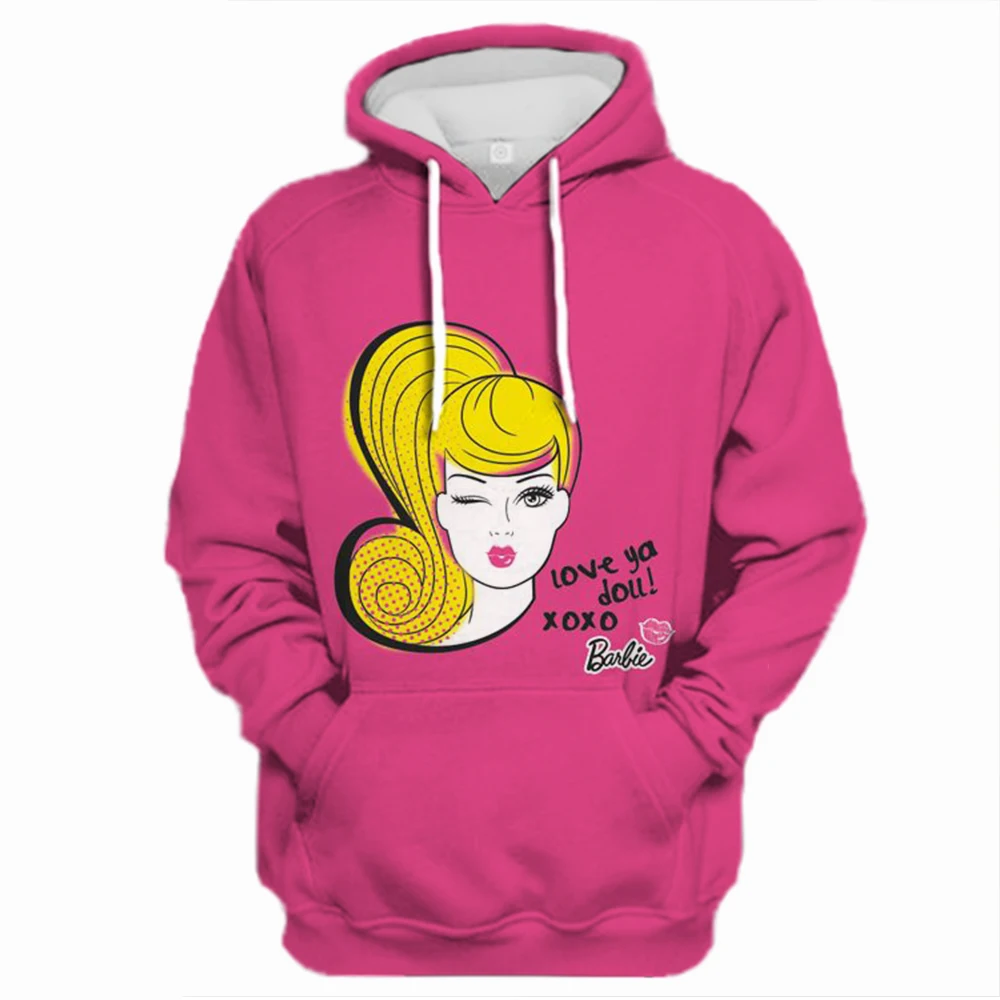 Disney Barbie Print Pullover Hoodies Long Sleeve Sweatshirt Men Women Clothes Parent-child Cartoon Tops Coat Spring Gifts