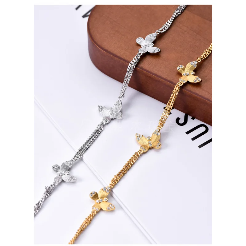 

Позолоченный медный браслет с бабочкой из серебра S925, матовый, во французском стиле, универсальный, легкий люкс, элегантный, для светских мероприятий, высококачественный, винтажный