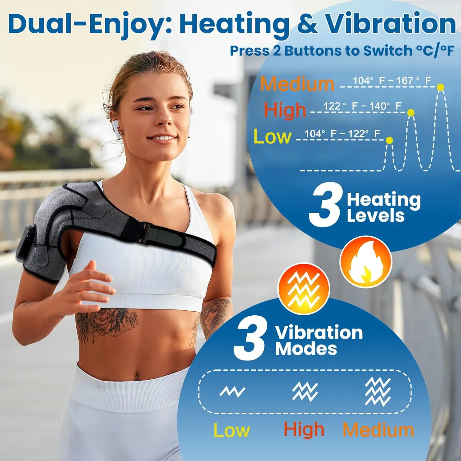 

Cordless Heated Shoulder Wrap, Heated Shoulder Brace with Vibration, Shoulder Heating Pad for Rotator Cuff Frozen Shoulder, 5000