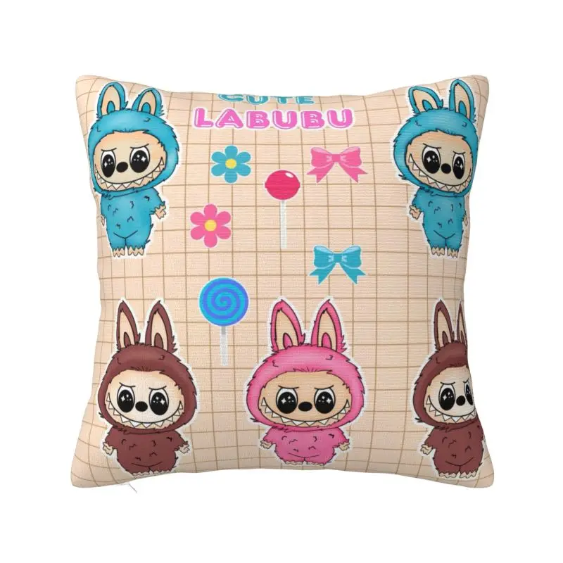 Custom Nordic Style Labubues Cartoon Throw Pillow Case Home Decorative Square Cushion Cover Pillowcover for Sofa