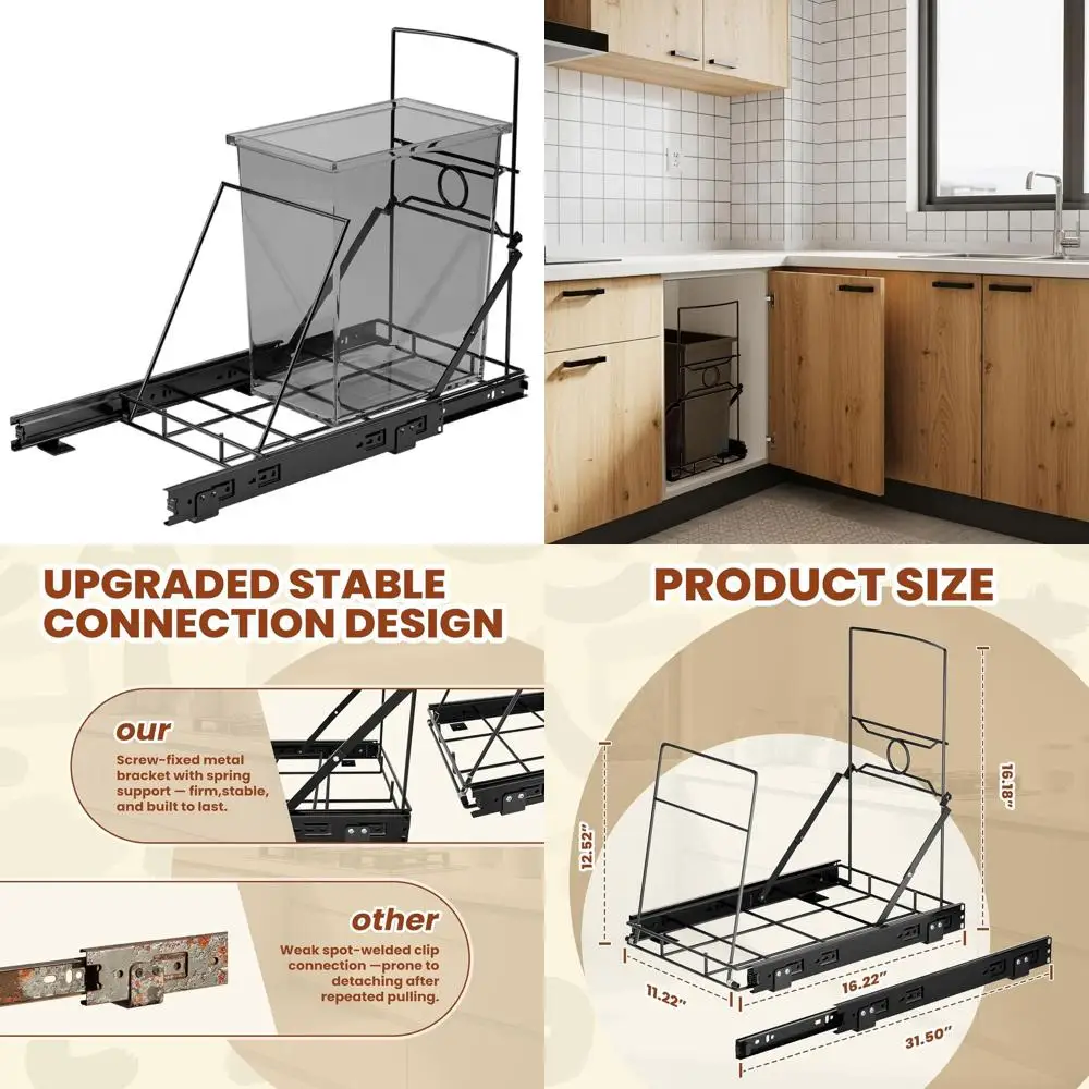 

Durable Black Pull-Out Trash Bin Holder, Strong Slide-Out Organizer for 7-11 Gallon Bins (Bin Not Included)