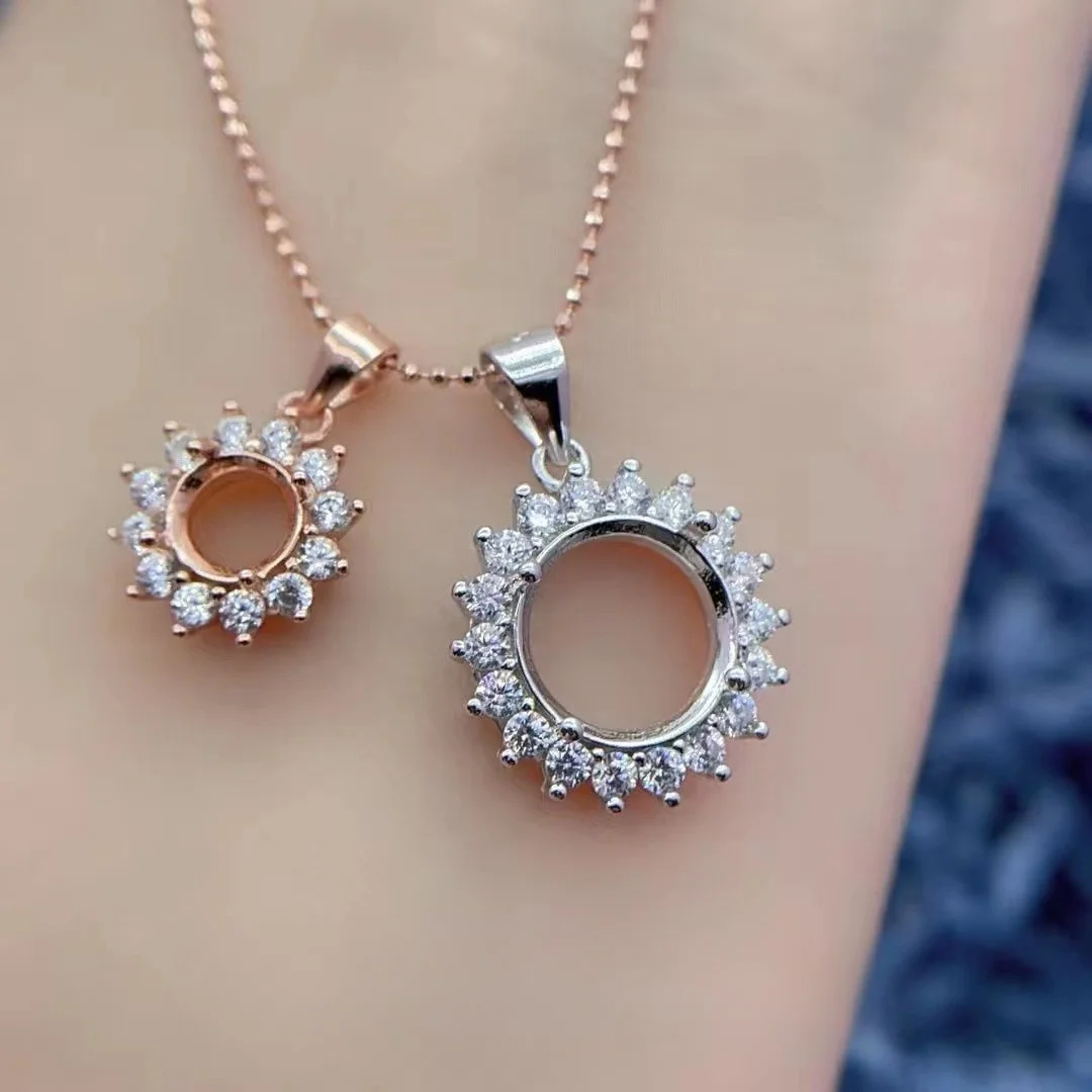 

MeiBaPJ Inlay Round 6/7/8/9/10/12/12/15mm S925 Sterling Silver DIY Ping Buckle Empty Pendant Holder Women Fine Weddings Jewelry