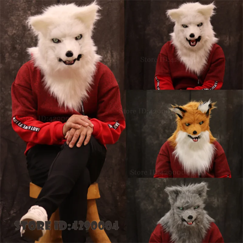 Halloween Fox Animal Mask Headgear Funny Masquerade Headgear Movable Mouth Wolf Realistic Animal Mask Stage Performance Props
