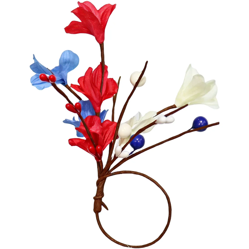 12 Patriotic Napkin Rings with Floral Embellishments and Wrapped Craft Wire for Independence Day For table Arrangements