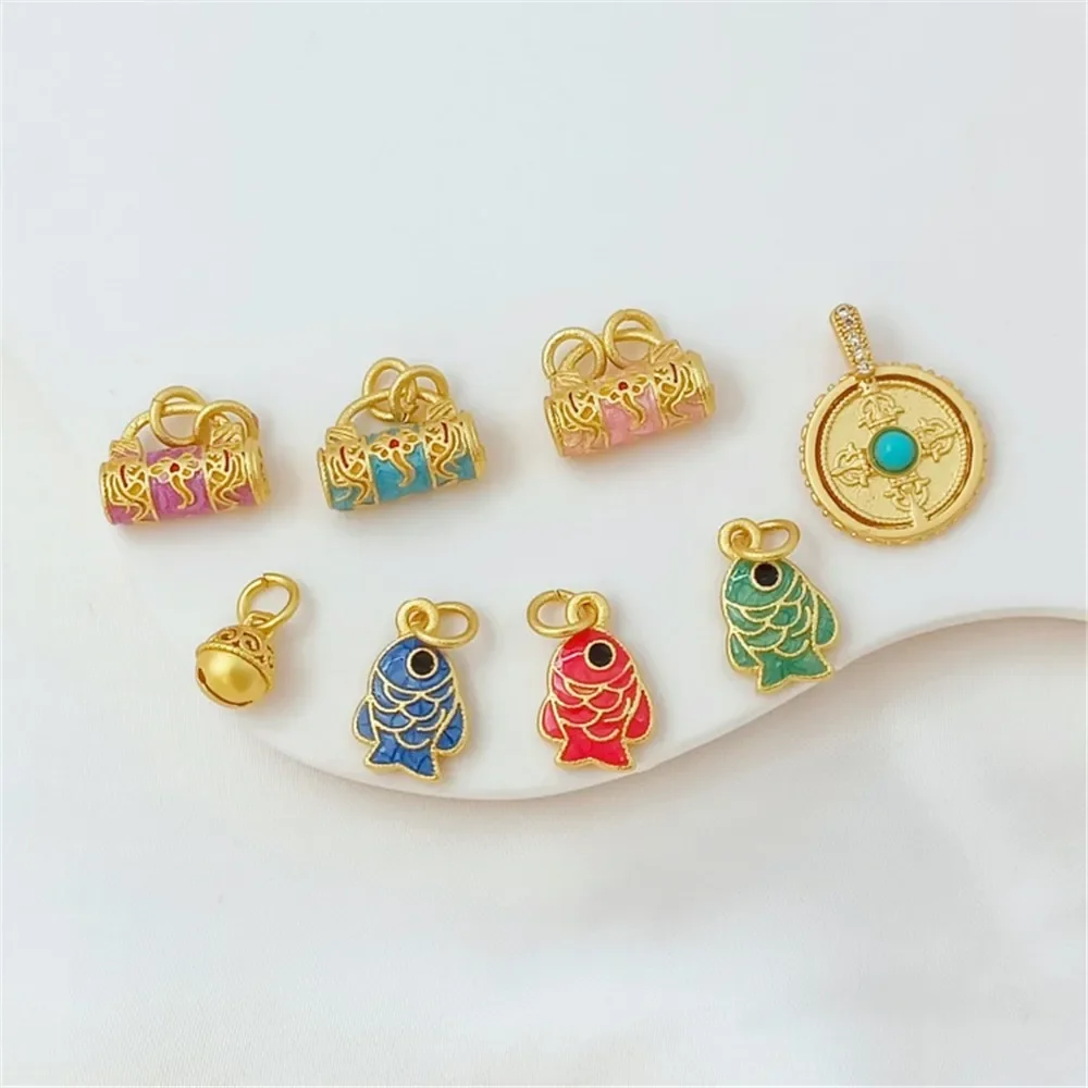 

Gold Oil Drip Orchid Lock Nemo Drip Cloud Pattern Bell Pendant, DIY Handmade Jewelry Pendant Accessory