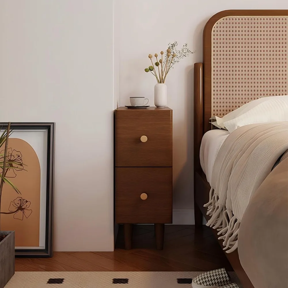 منضدة خشبية حديثة ذات درجين لغرفة النوم والفندق بتصميم نحيف وخزانة تخزين #1