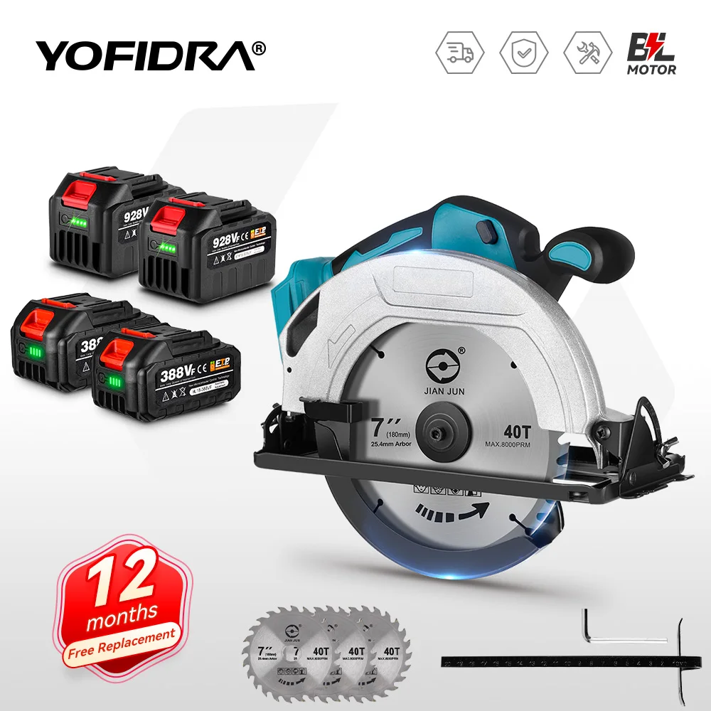 Yofidra 7 Inch 180mm Brushless Electric Circular Saw 10800RPM Cordless Efficient Woodworking Cutting Tool For Makita 18VBattery