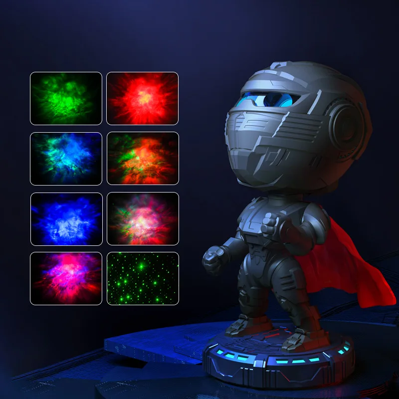 Futuristic UFO Planet Robot Desktop Ornament LED Galaxy Star Nebula Projector Atmosphere Night Light Creative Gift For Home Offi