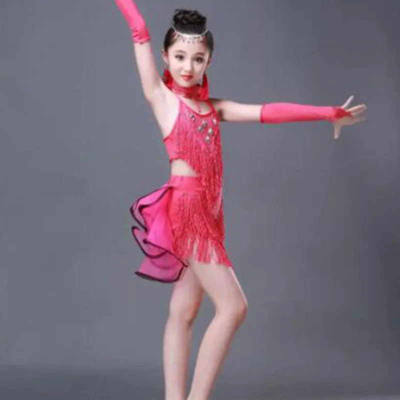 Girls Latin dance jazz dance skirt performance clothing girls princess dress sequins cheerleading dance children's costumes