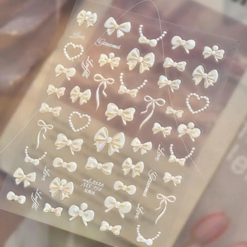 Selbstklebende 5D-Schleifen-Perlen-Herz-Nagelaufkleber, französische Polka-Dot-Schleifen-Nagelsticker, DIY-Maniküre, bunte Nagelkunst-Accessoires – Detail 9