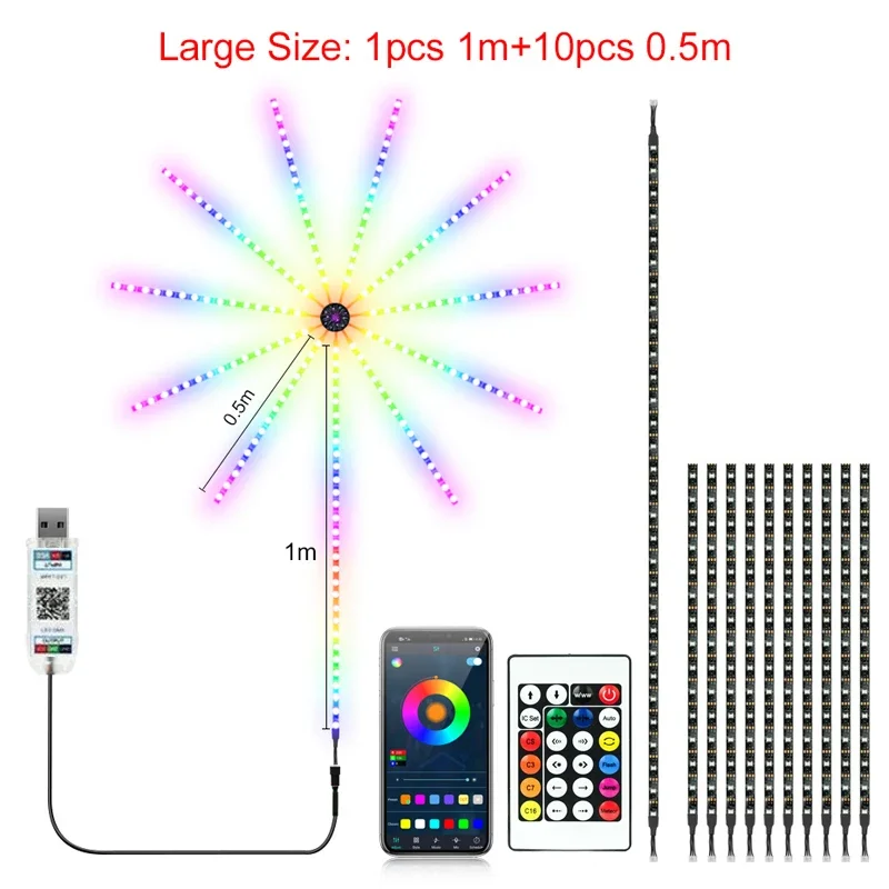 Bluetooth Smart Firework LED Light Strip, Remoto, Interior, Casa, Quarto, Festa, Decoração de Bar, Fadas, Luzes de Natal, DIY