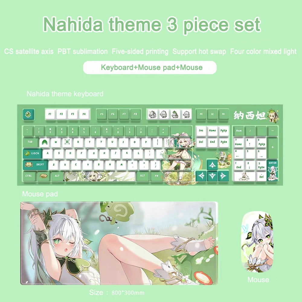 3 piece set Genshin Impact Theme Keyboard Mousepad Mouse Wired Keyboard Ganyu Klee Printed Computer Gamers Mouse Pad Keyboard