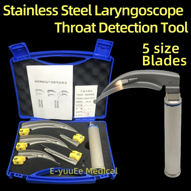 Stainless Steel Anesthesia Laryngoscope for Adult Child Babt Throat Mirror LED light Intubation Animal Laryngoscope Throat Detec