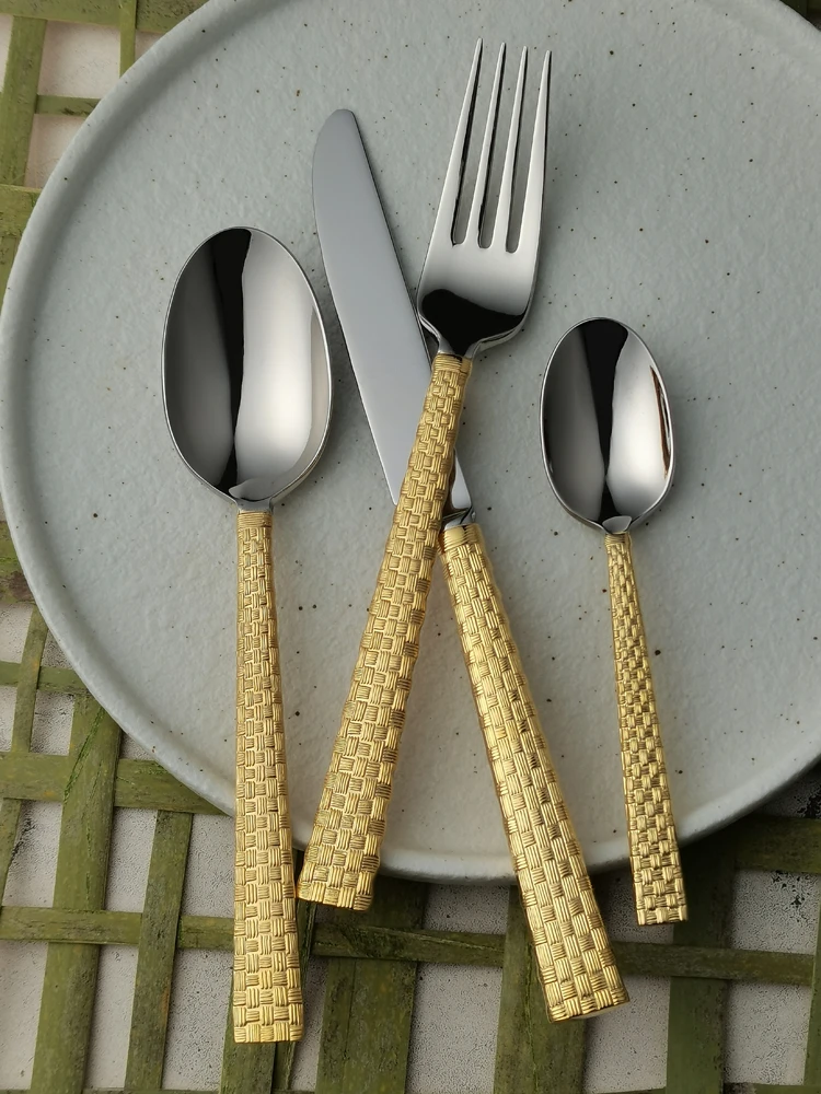 

4-Piece Golden Stainless Steel Tableware Main Meal Spork