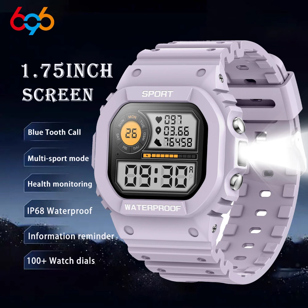 

1.75" Blue Tooth Call Smart Watch Men Women IP68 Waterproof Sports Health Message Push Smartwatch LED Flashlight Compass Clock