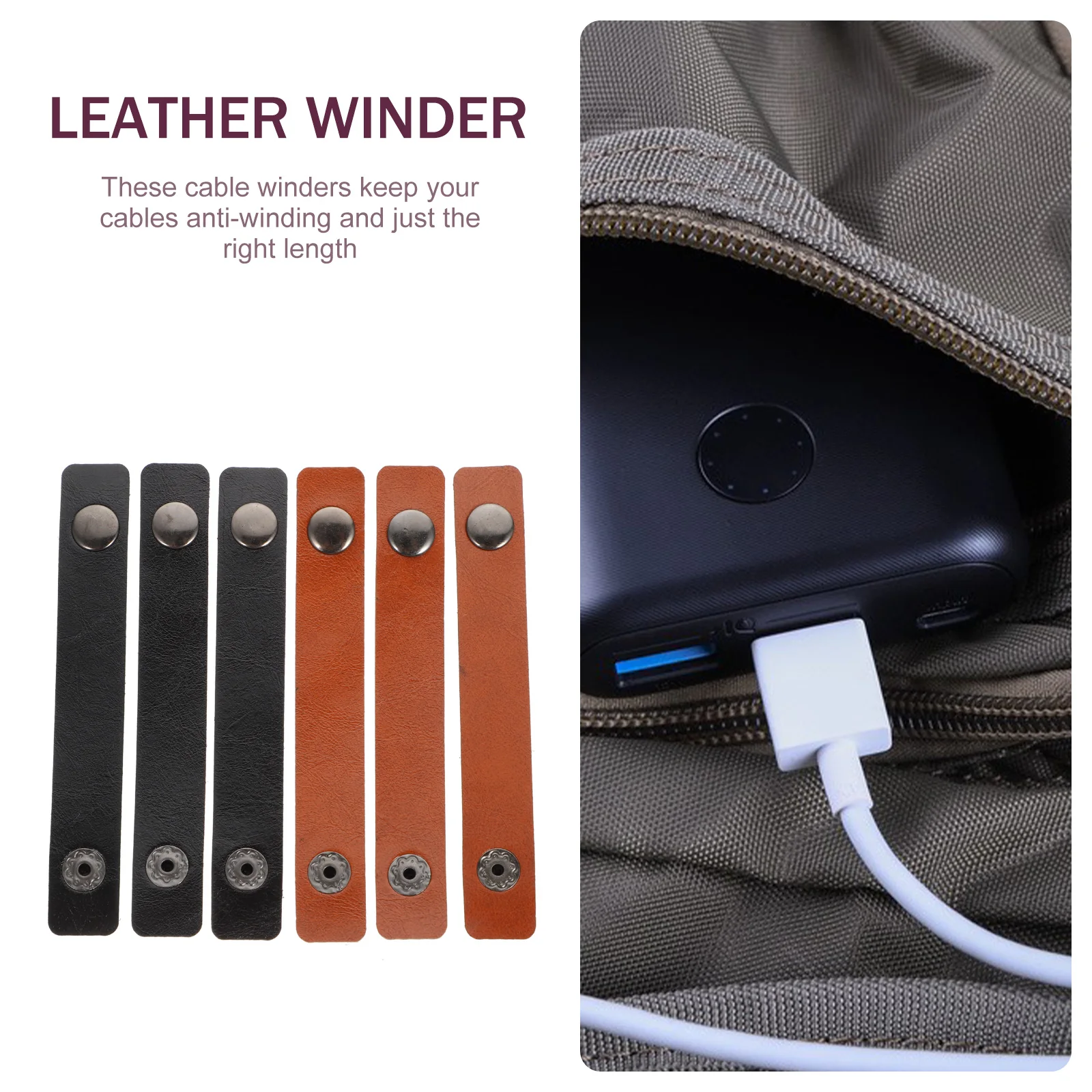 

6PCS Durable Cord ganizer Belt With Press Button Strap Keep Cord Belt Desktop Tidy Travel Item