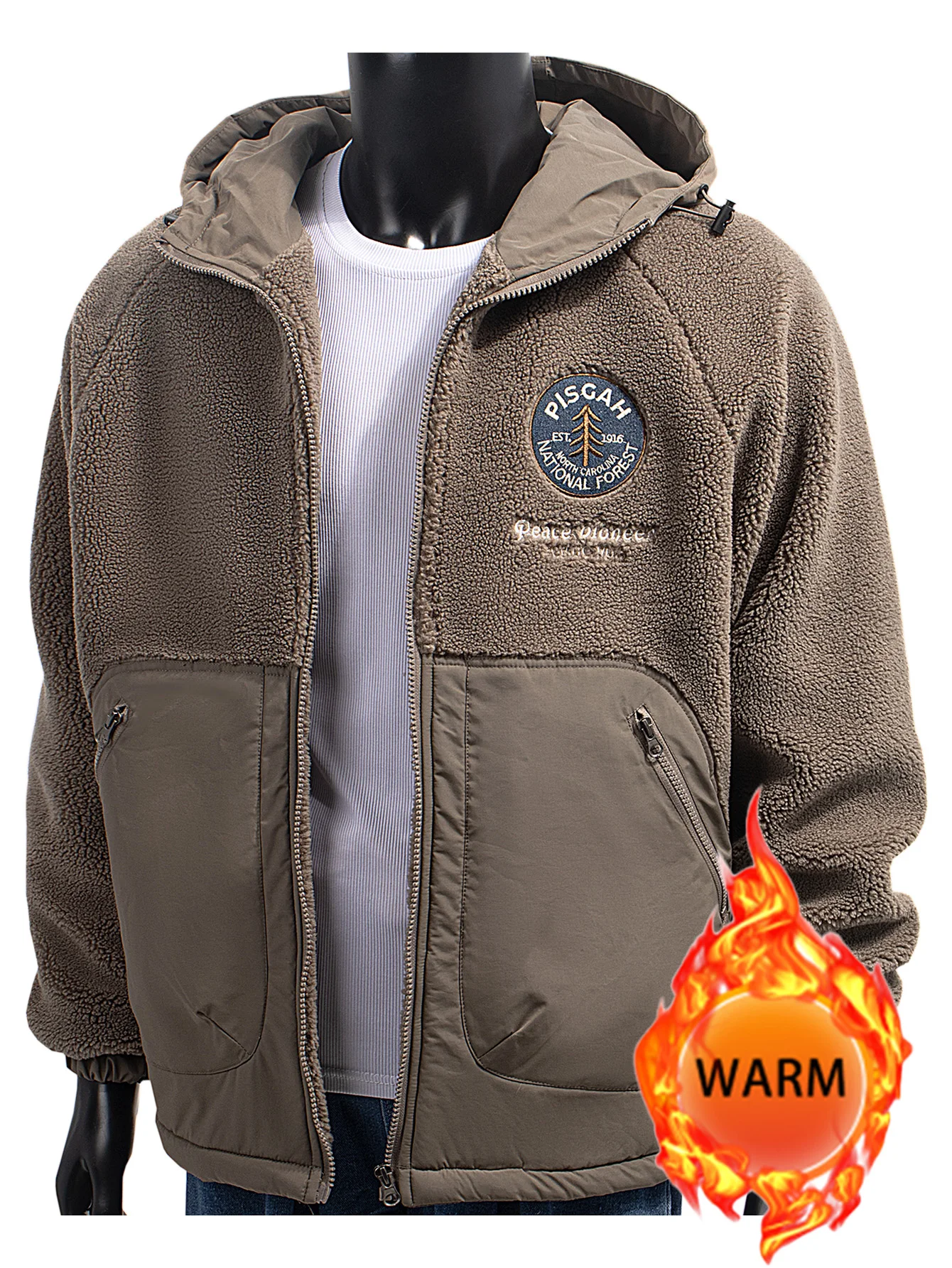 

Мужская флисовая мягкая куртка на молнии с капюшоном, утепленная теплая осенне-зимняя эластичная куртка с карманами и манжетами, верхняя одежда, повседневное пальто с вышивкой в стиле пэчворк