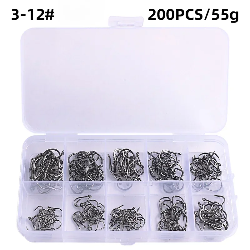 50–1600 Stück/Box Angelhaken, Kohlenstoffstahl, stark, scharf, silberfarben, Kreis-Angelhaken, 3 # -12 # Jig Stacheldraht Pesca Tragbares Ködergerät – Detail 9