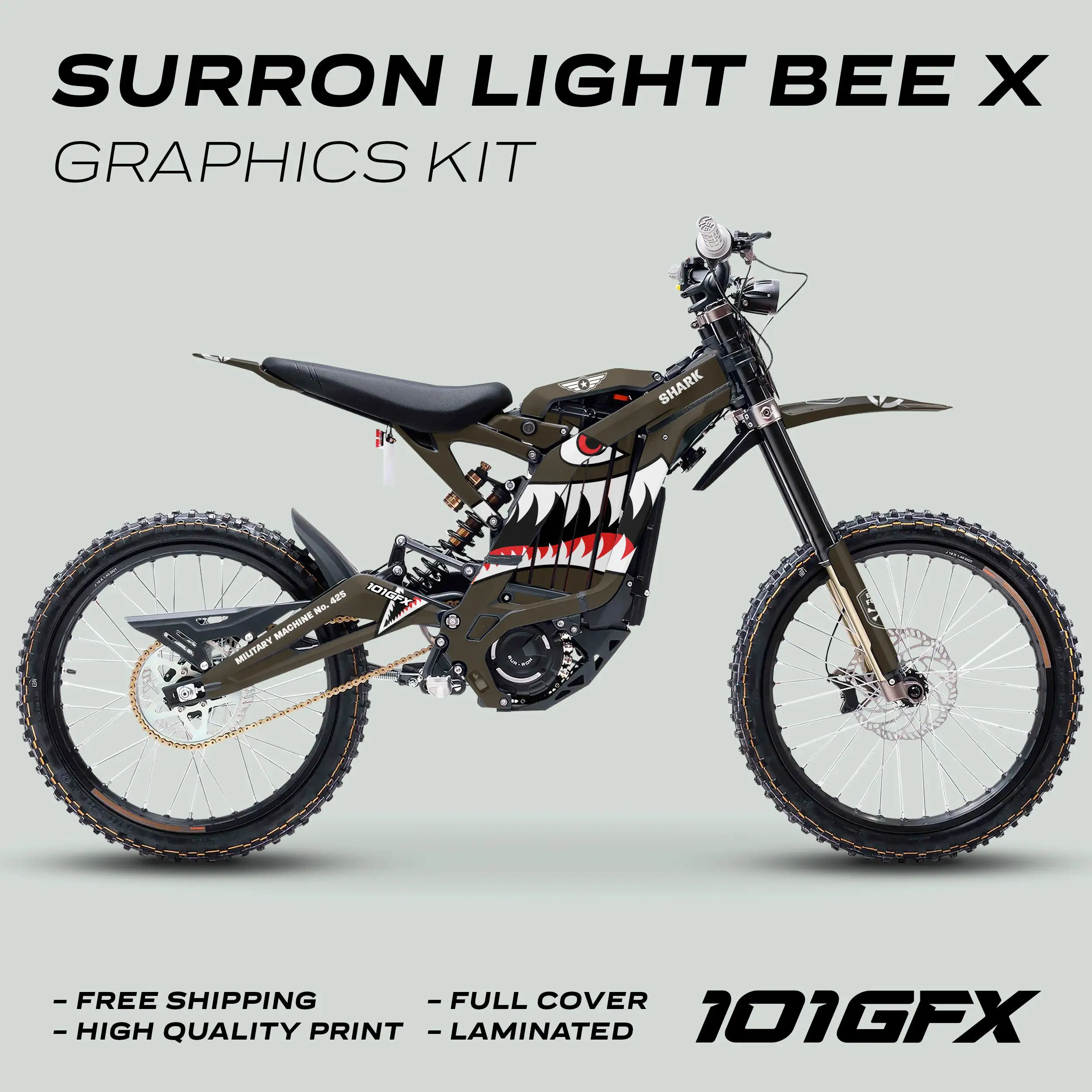 Graphics Kit MILITARY SHARK BROWN Decals Stickers Laminated Army Tiger Air Force  L1E eBike Emoto For Surron Light Bee X