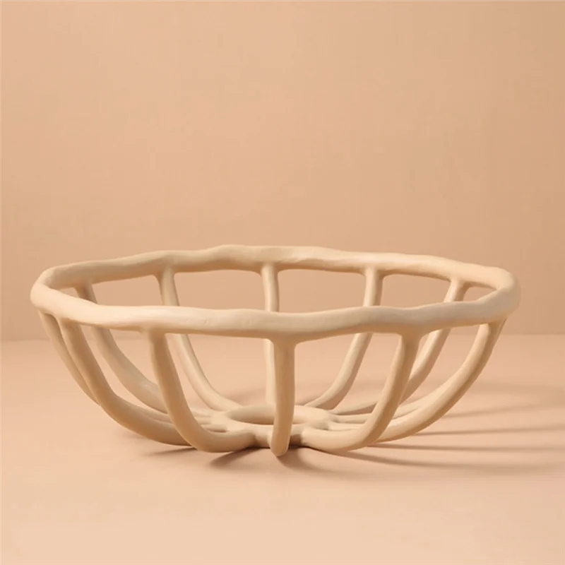 Nampan Buah Berongga Resin Nordic Singkat Piring Buah Berongga Piring Desktop Ruang Tamu Mangkuk Makanan Ringan Dekorasi Kafe Toko Kerajinan Tahan Lama