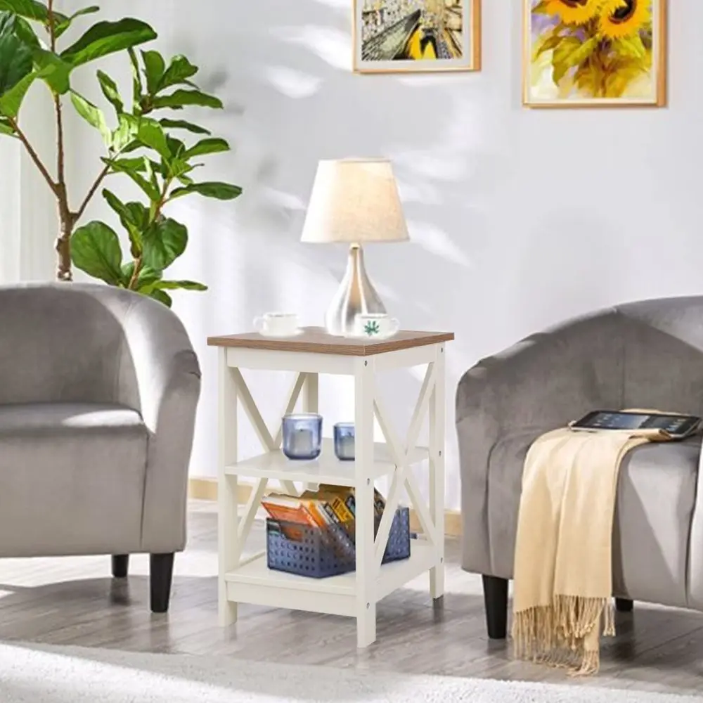

End Table Living Room Set of 2, Farmhouse Bed Side Table Nightstands for Bedroom, Ivory White Small Side Table