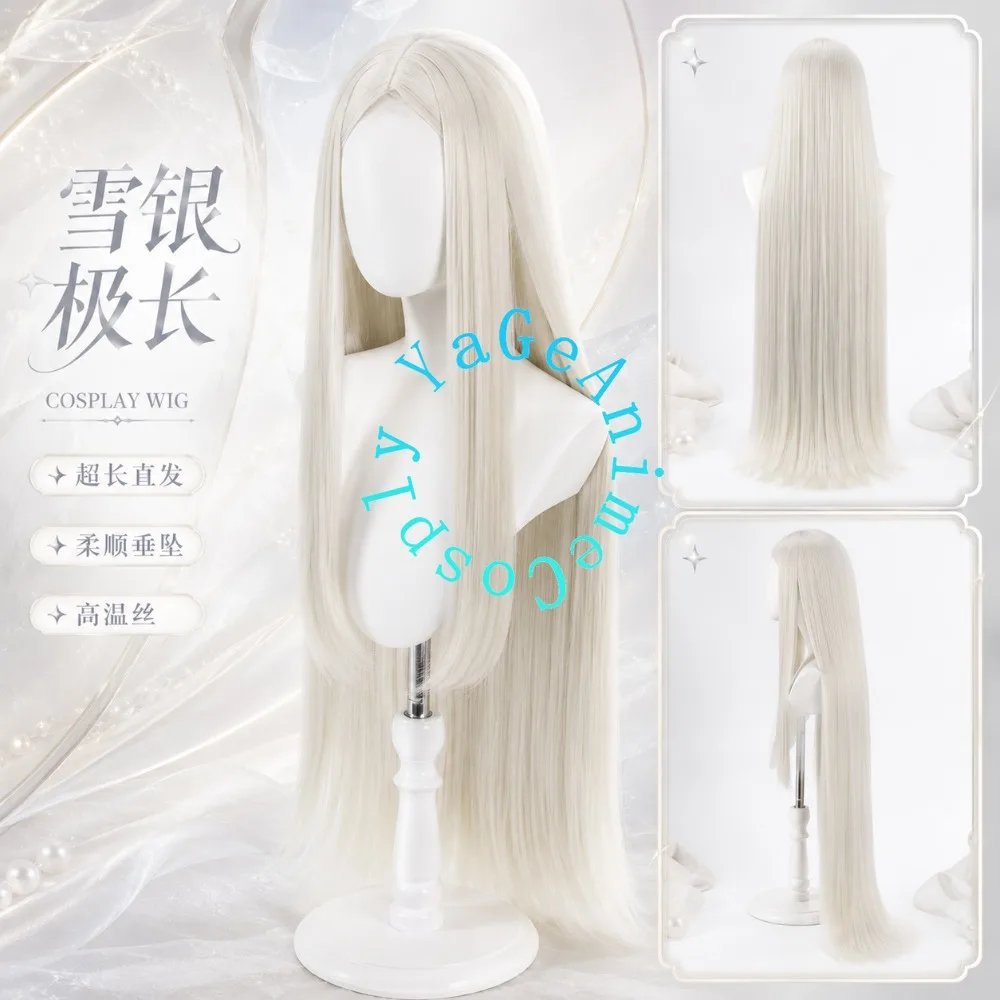 Perruque d'Anime, Accessoire de Cosplay August, Cheveux Longs et Lisses Blanc Argenté, Simulation de Cuir Chevelu, Résistante à la Chaleur, pour Jeu de Rôle Anime