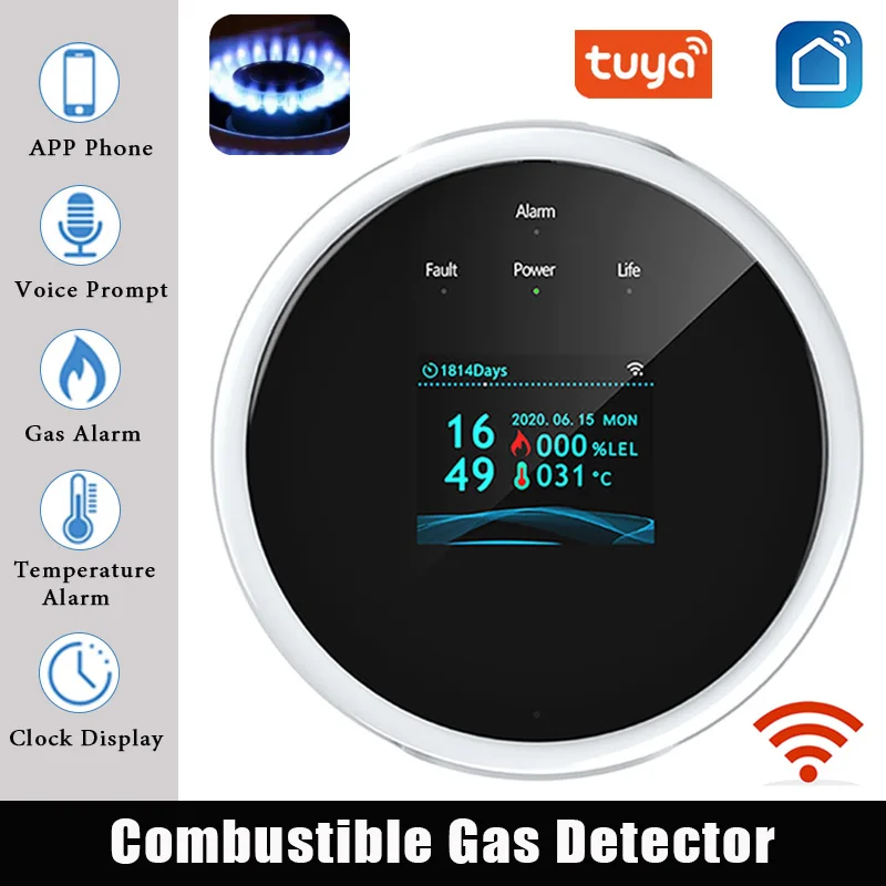 

Приложение Tuya Wi-Fi 2,4G Wi-Fi датчик газовой сигнализации горючий газ взрывозащищенный датчик сигнализации для домашней системы сигнализации ЖК-дисплей