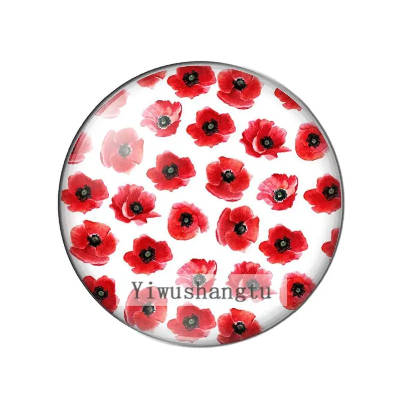Red flowers rose poppy Art paintings 10mm/12mm/18mm/20mm/25mm Round photo glass cabochon demo flat back Making findings