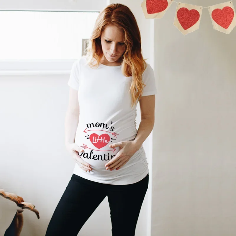 Valentines Day Maternity Shirt Mommy's Little Valentine Cute Baby Heart Pregnant Shirts Valentine's Day Pregnancy Announcemen