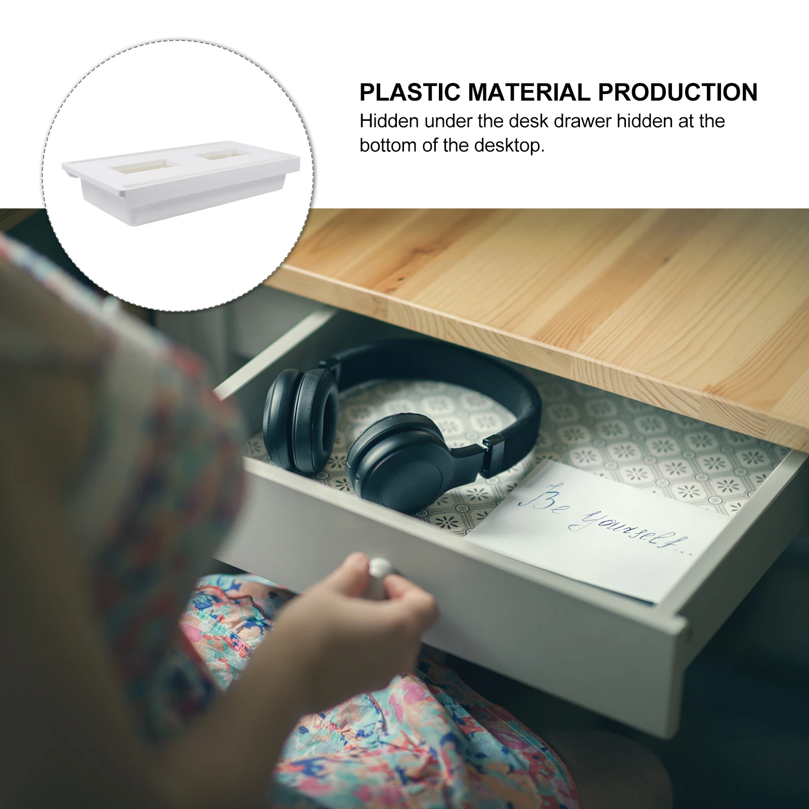 

Adhesive Under Desk Drawer Organizer Pp Abs Hidden Stationery Storage Box For Office Bedroom Kitchen Self-Sticking Pencil