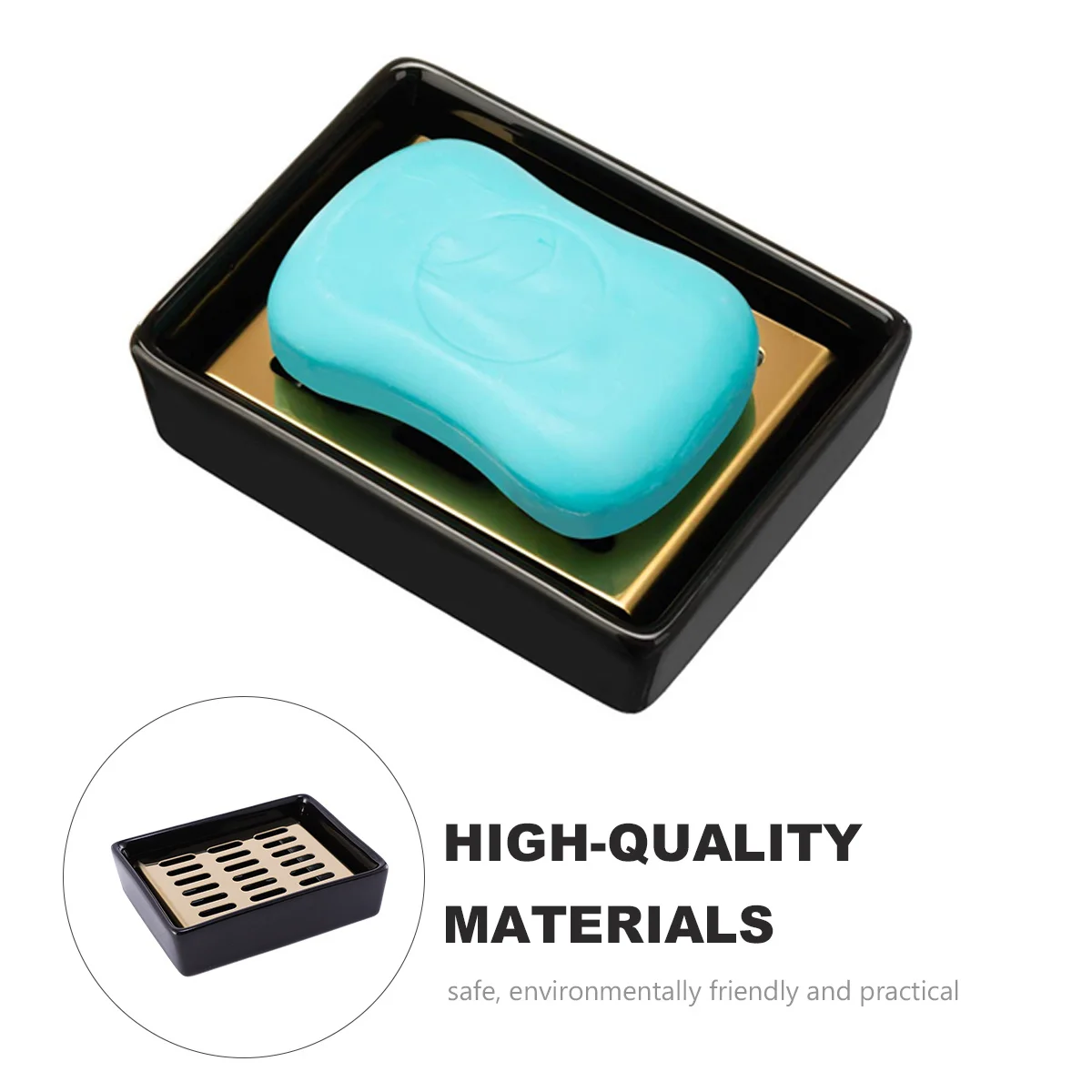 

Drain Soap Box Ceramic Double Soap Container with Golden Stainless Steel Grid Easy Clean Drying for Home Bathroom