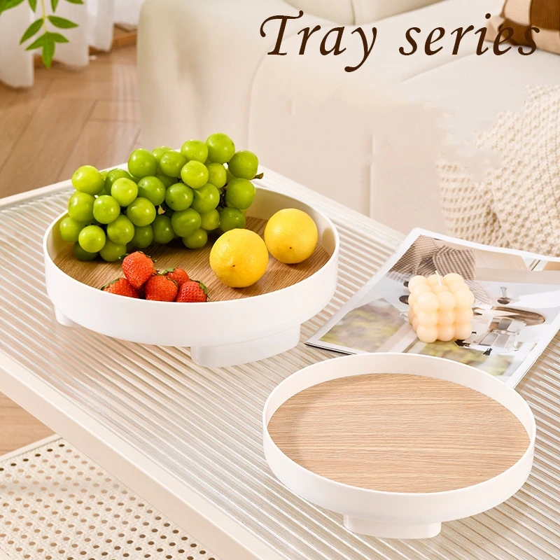 

1PC Nordic Wood Storage Tray Household Desktop Sundries Cosmetic Perfume Jewelry Key Plate Home Decorative Round Storage Trays